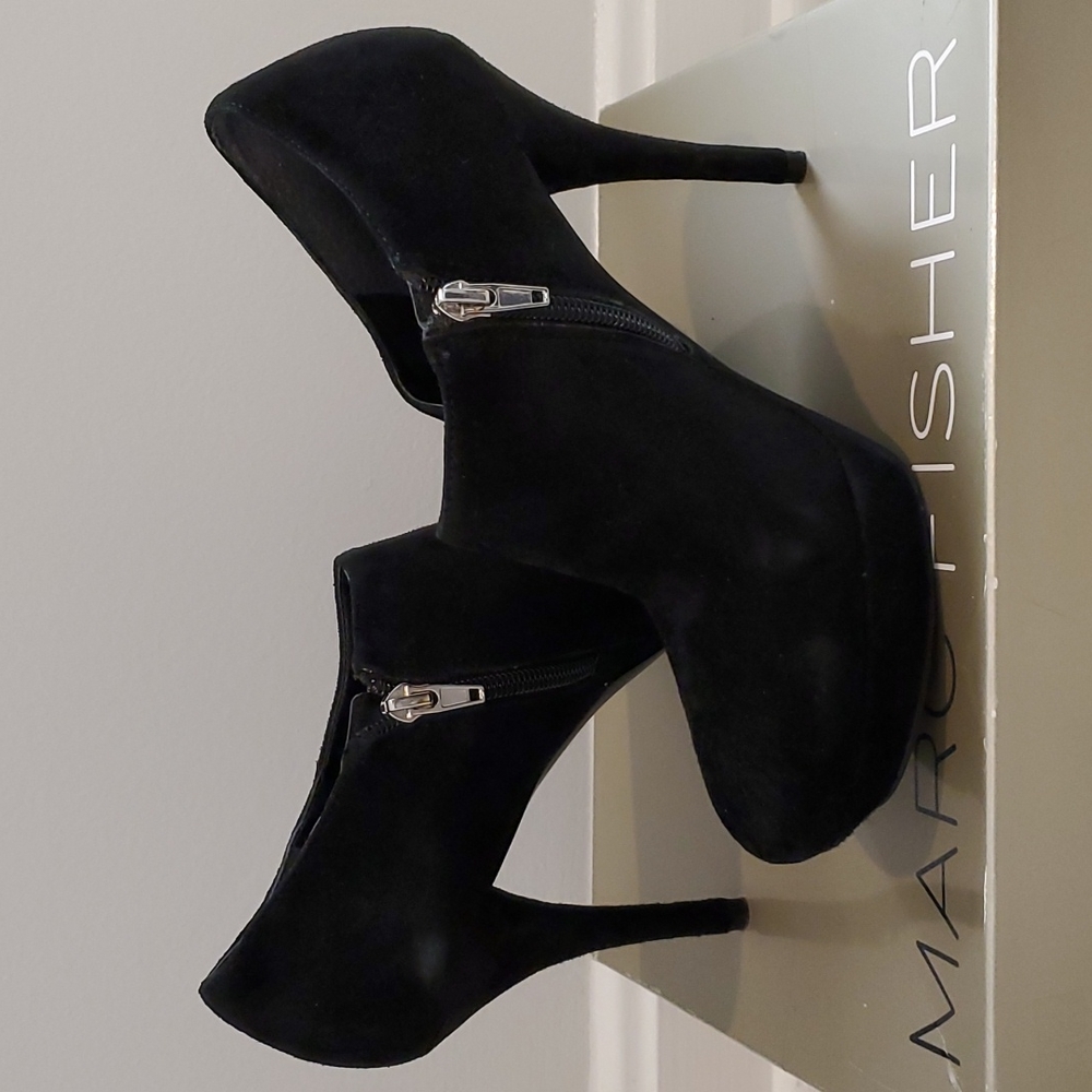 Marc Fisher Black Suede Ankle Boot Heels